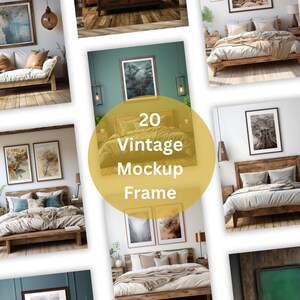 20 Beige Color Vintage Frame Mockup Bundle Vertical Styled PNGs for Art Display, Classic Vintage Art Print Designs