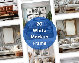 White Frame Mockup Bundle, Wall Art Template (PNG)