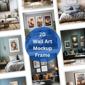 20 Beige Wall Art Frame Mockup Bundle - Vertical Styled PNGs, Blank Display Frames, Wooden Wall  Mockups, Art Print Display Templates