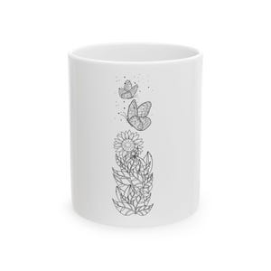 Butterfly Garden Ceramic Mug - Nature Lover Gift, Coffee Cup, Tea Mug, Floral Decor, Botanical Drinkware