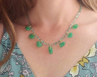 Green and blue charm necklace apple green chrysoprase necklace aqua blue apatite necklace May birthstone necklace gift for wife