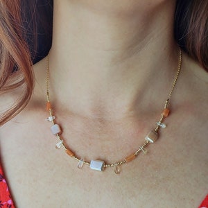 Peach moonstone necklace citrine and seed bead necklace citrine teardrop necklace orange square beaded necklace gift for daughter