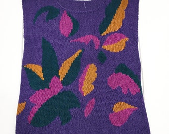 VTG Quirky 90s Purple Jungle Knit Top / Sweater Vest