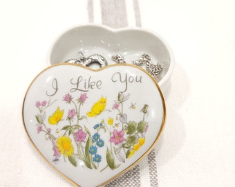 Vintage "I Like You" Ceramic Heart Shaped Trinket Dish