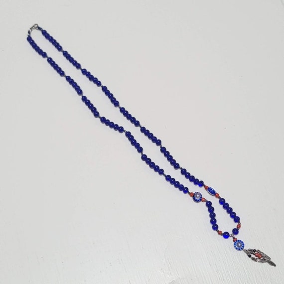 Vintage 90s Sterling Silver & Blue Glass Beaded N… - image 7