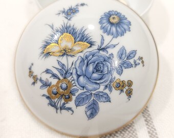 Vintage Floral Blue + Gold Trinket/ Jewelry Dish - Kaiser porcelain