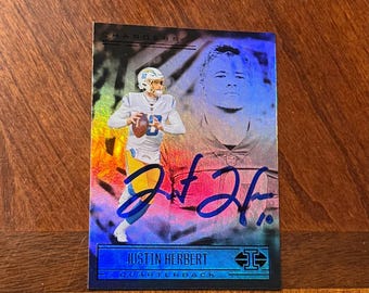 Justin Herbert gesigneerde kaart Panini Illusions Football Card Los Angeles Chargers Handgesigneerde kaart Geen COA Zelden