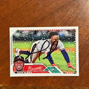 Ozzie Albies signierte Karte Topps Holiday Baseball Insert Atlanta Braves handsignierte Karte ohne COA