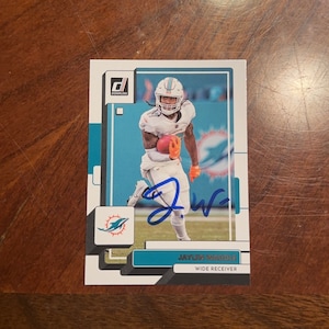 Jaylen Waddle signierte Karte Panini Donruss Football Miami Dolphins handsignierte Karte ohne COA