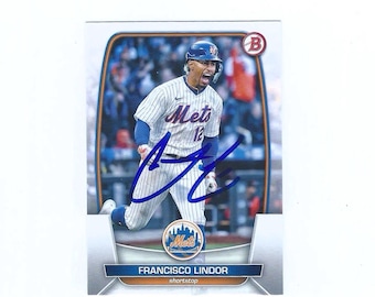 Tarjeta autografiada de Francisco Lindor, Topps Baseball, New York Mets, firmada a mano, sin certificado de autenticidad, tinta azul, All Star, rara