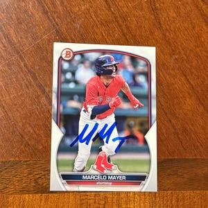 Marcelo Mayer Autographed Card Topps Bowman Baseball Card Boston Red Sox Hand Signed Card No COA Blue Ink Rare