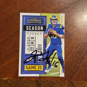 Jared Goff signierte Karte Panini Contenders Football Card Los Angeles Rams handsignierte Karte ohne COA