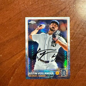Justin Verlander signierte Karte Topps Chrom Baseball Karte Refraktor Einfügen Detroit Tigers handsignierte Karte ohne COA