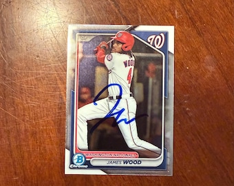 James Wood Autographed Card Topps Bowman Chrome Baseball Card Washington Nationals Hand Signed Card No COA