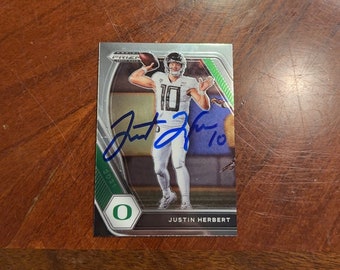 Justin Herbert gesigneerde kaart Panini Prizm Draft Picks Football Card Los Angeles Chargers/Oregon Ducks Auto Geen COA Future HOF MVP