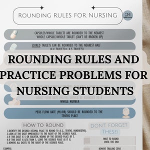 Nursing Rounding Rules Cheat Sheet, Digital PDF with Practice Problems, Perfect for Nursing Students!