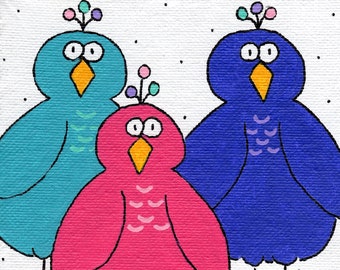 ORIGINAL Mini Lienzo Pintura, Lindos Pájaros De Una Pluma, Pequeñas Pinturas  Para Niños, Caprichoso Arte Infantil, Pequeñas Pinturas, PholkartStudio -   México