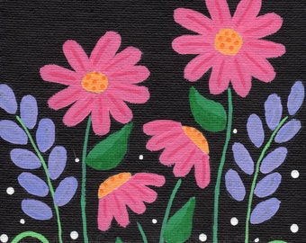 ORIGINAL Wildflower Mini Canvas Painting, Handpainted Colorful Flowers, Small Meadow Mini Canvas Painting, Whimsical Folk Art PholkartStudio