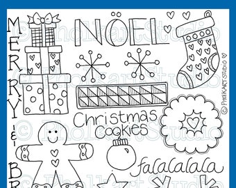 Kids Coloring Page, Christmas Holiday, Cute Whimsical Coloring For Children, INSTANT DOWNLOAD, DIGITAL Printable Coloring, PholkartStudio