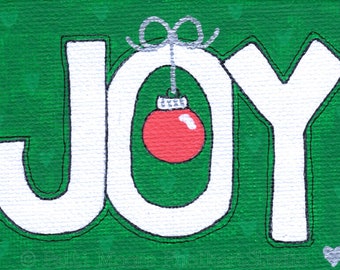 ORIGINAL Christmas Joy Mini Canvas Painting, ACEO, Small Christmas Joy Painting, Stocking Stuffer, Whimsical Folk Art, PholkartStudio
