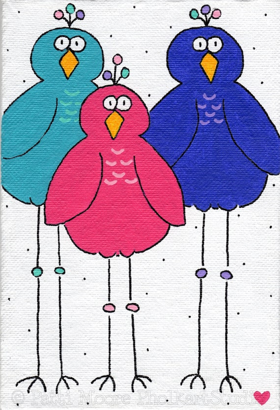 ORIGINAL Mini Lienzo Pintura, Lindos Pájaros De Una Pluma, Pequeñas Pinturas  Para Niños, Caprichoso Arte Infantil, Pequeñas Pinturas, PholkartStudio -   México