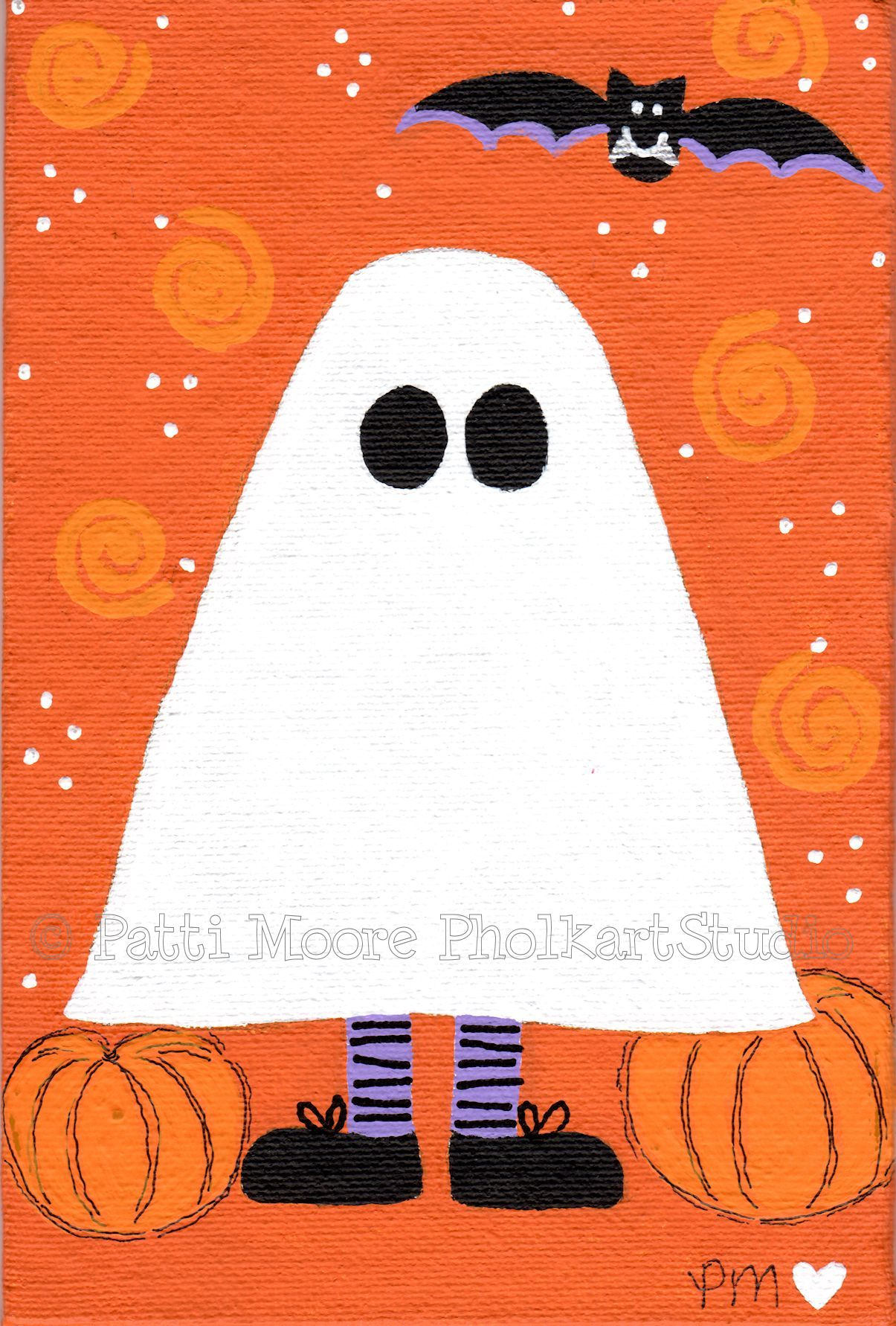 Cute Ghost Painting 4x4 for Pastel Goth and Whimsigoth Decor, Halloween  Mini Canvas Art 