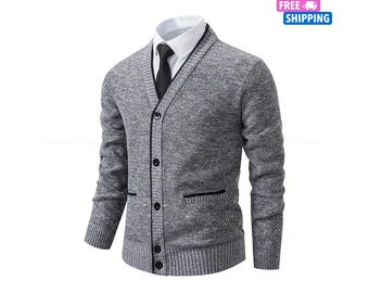 Herren V-Ausschnitt Strickjacke: Warmer Herbst-Winter-Pullover-Mantel