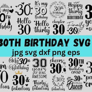 Birthday Number SVG, Thirtieth Birthday Design, Instant Download, Birthday Shirt Iron On, Celebratory Clip Art