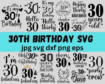 Thirtieth Birthday SVG Design: Celebratory Iron-On Clip Art (Digital Download)