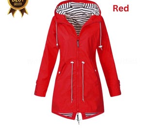 Fashionable Women's Windproof & Waterproof Trench Coat – Long Sleeve Hooded Raincoat with Zipper, Lightweight Casual Jacket S~5XL
