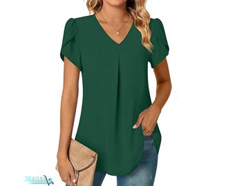 V-Neck Ruffle Blouse: Women's Loose Fit Summer Top