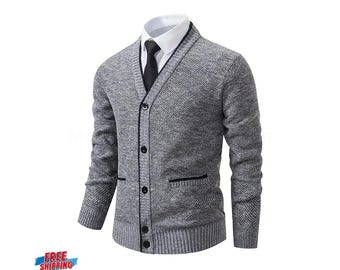 Men’s Knitted Cardigan, Casual V Neck Sweater Coat, Autumn Winter Fashion Knitwear Warm Button Down Jacket For Men