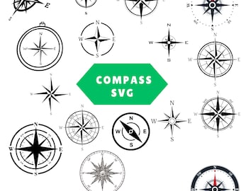 Ensemble de collection de boussole - boussole SVG, boussole nautique, clipart de boussole, silhouette de boussole, boussole vintage, boussole d'aventure, tatouage de boussole