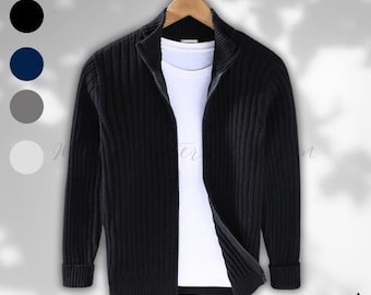Men's Cotton Knit Cardigan: Autumn Winter Zipper Sweater