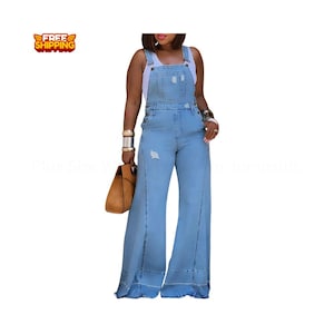 Plus Size Denim Jumpsuit: Wide Leg Romper with Pockets