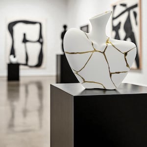 Modern Kintsugi  Muse Vase - Japanese Pottery with Gold Repair - Hand Painted Smooth Matte White - Feminine Form/Bust (H) 8.75in (W) 6.5