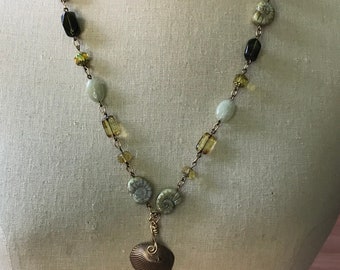 Bronze pmc sea shell beaded necklace