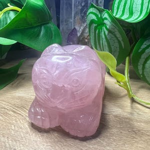 3” x 1.5” Rose Quartz Kitten Crystal Carving Healing Properties