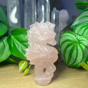 3” x 1” Rose Quartz Crystal Sea Horse Carving Healing Properties