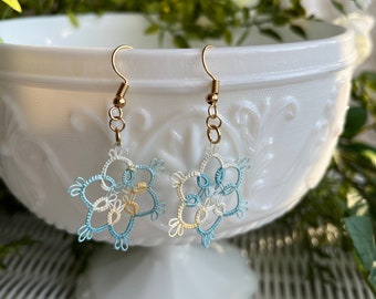 Spring Forget-me-Nots Tatted Earrings