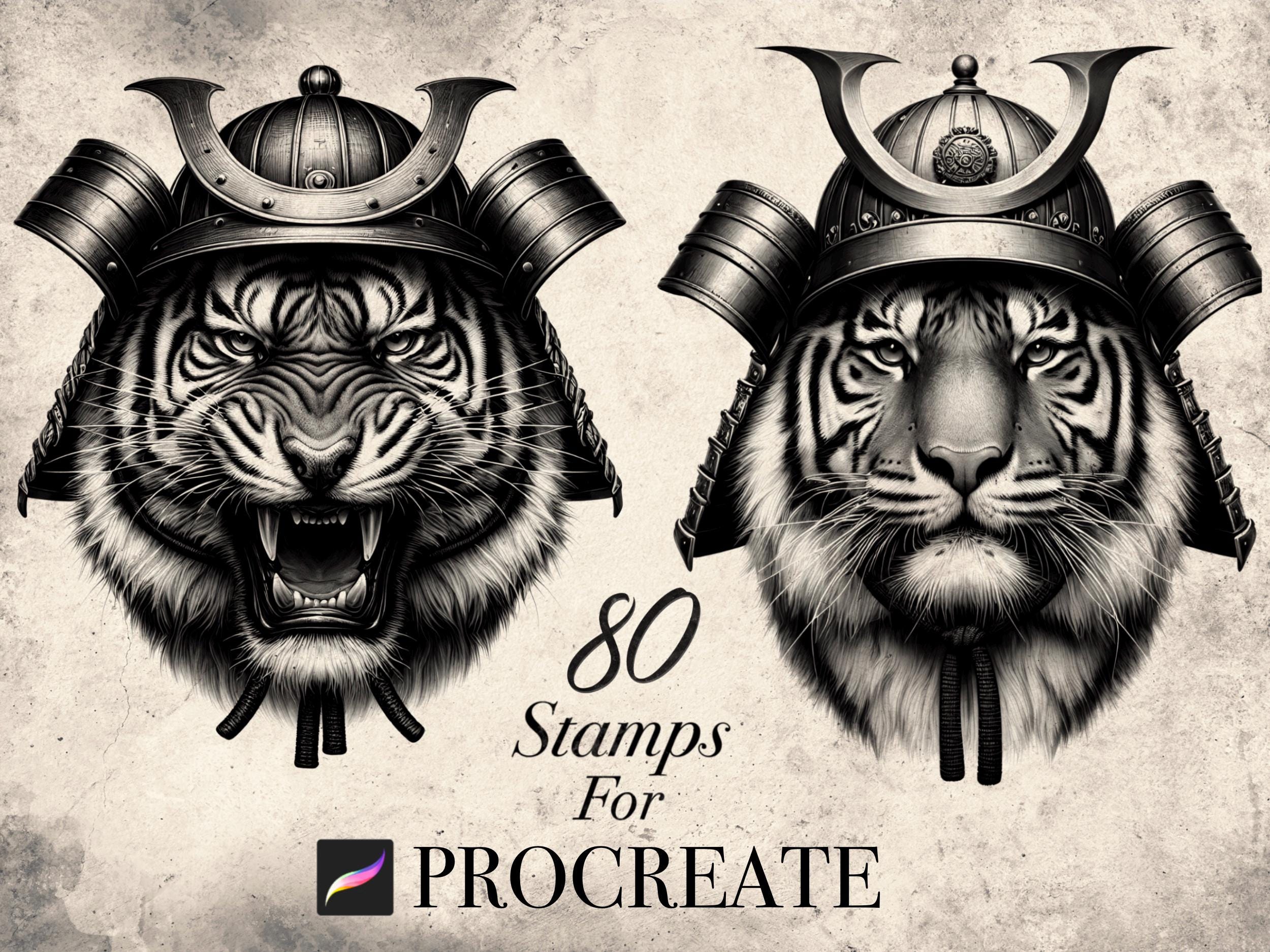 80 Samurai Tiger Stamps for Procreate, Tiger Brushes, Tiger Tattoo ...