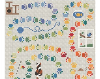 Temperature Wander With Me cross stitch pattern PDF - INSTANT DOWNLOAD - Cat Paw Prints