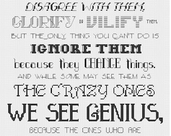 Here's To The Crazy Ones cross stitch pattern PDF - Steve Jobs quote - INSTANT DOWNLOAD