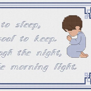 Cross stitch pattern - Now I Lay Me Down to Sleep PDF - Boy - olive skin - brown hair - INSTANT DOWNLOAD