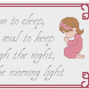 Now I Lay Me Down to Sleep - Cross stitch pattern PDF - Girl - fair skin - light brown hair - INSTANT DOWNLOAD