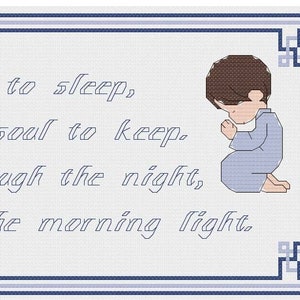 Cross stitch pattern - Now I Lay Me Down to Sleep PDF - Boy - fair skin - brown hair - INSTANT DOWNLOAD