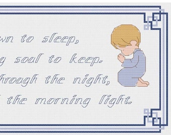 Now I Lay Me Down to Sleep - Cross stitch pattern PDF - Boy - fair skin - blond hair - INSTANT DOWNLOAD