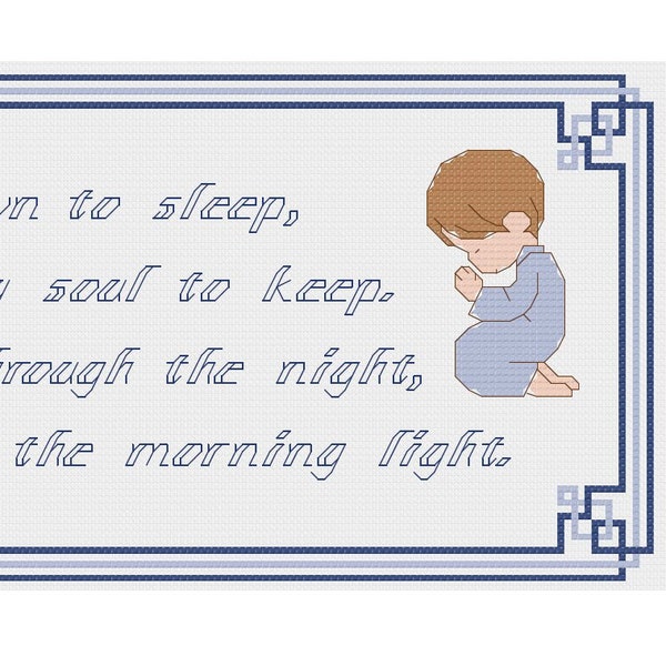 Now I Lay Me Down to Sleep - Cross stitch pattern PDF - Boy - fair skin - light brown hair - INSTANT DOWNLOAD