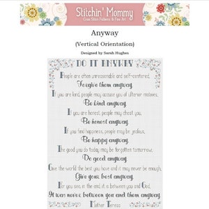 PRINT COPY - Anyway cross stitch pattern - Vertical Orientation
