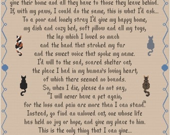 Cat's Will & Testament PDF cross stitch pattern - INSTANT DOWNLOAD